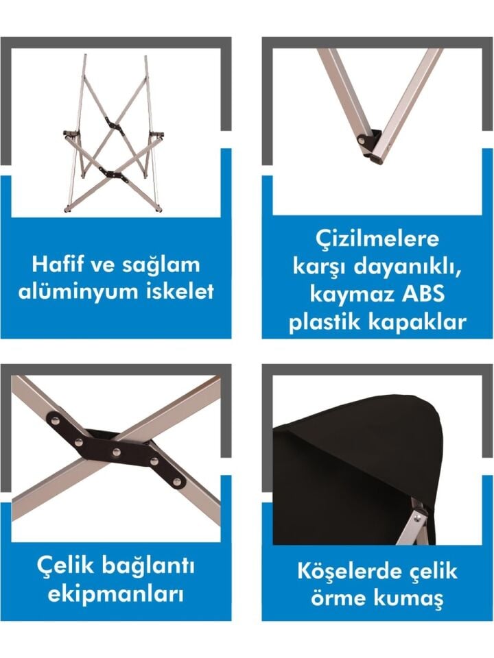 Box&Box Alüminyum Katlanabilir Kamp Sandalyesi (Siyah) – Taşıma Çantalı, 113 kg Kapasite