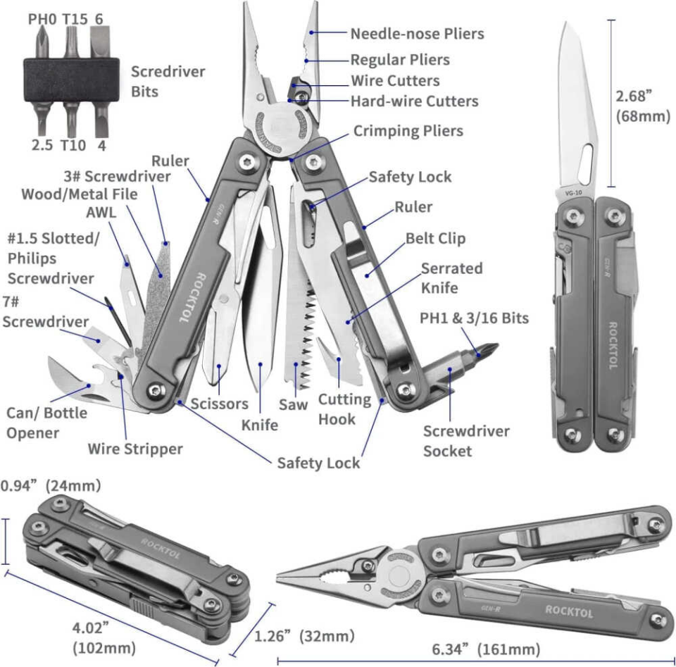 Rocktol GEN-R 27 Fonksiyonlu Multitool Pense Kılıflı