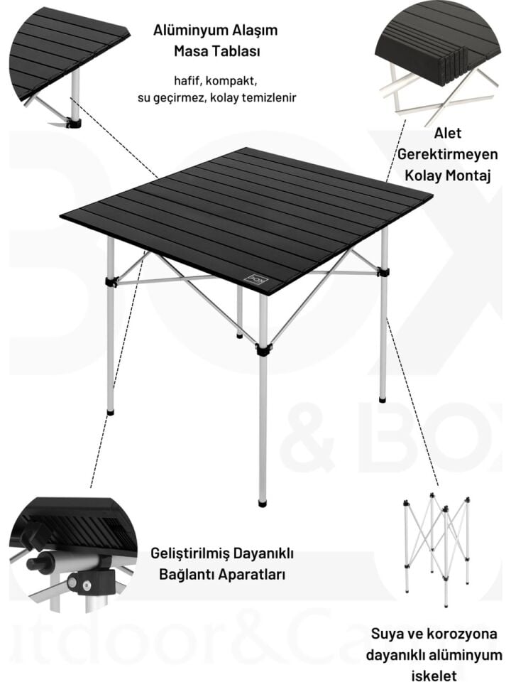 Wilderix Alüminyum Katlanabilir Kamp & Piknik Masası (XL) – Omuz Askılı Taşıma Çantalı, Siyah