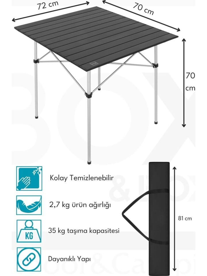 Wilderix Alüminyum Katlanabilir Kamp & Piknik Masası (XL) – Omuz Askılı Taşıma Çantalı, Siyah