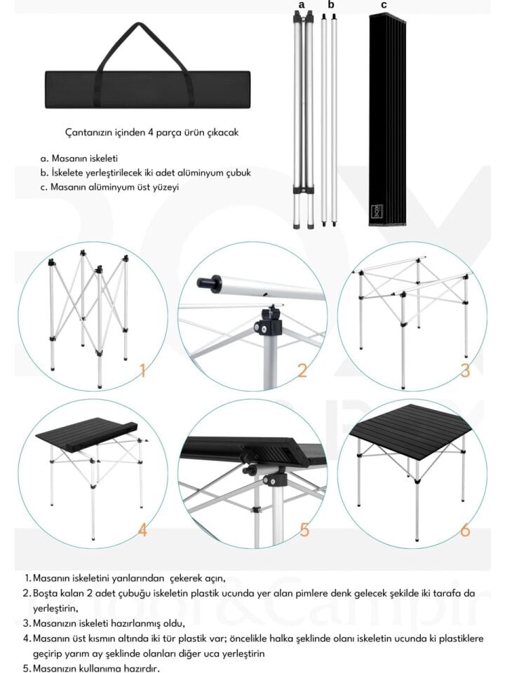 Wilderix Alüminyum Katlanabilir Kamp & Piknik Masası (XL) – Omuz Askılı Taşıma Çantalı, Siyah