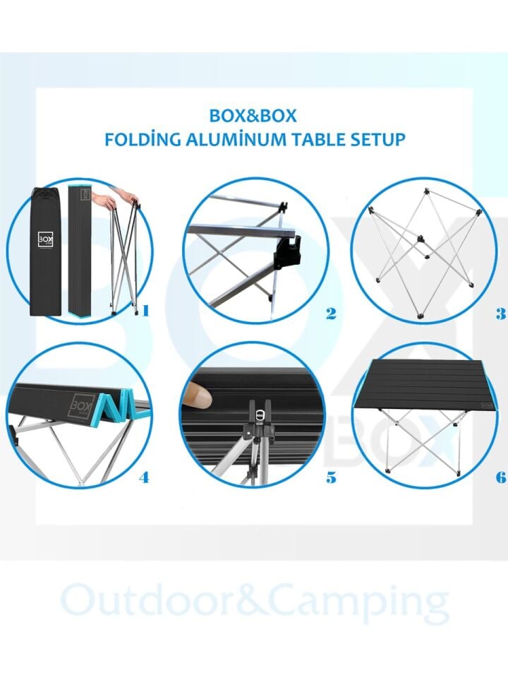 Wilderix Alüminyum Katlanabilir Kamp & Piknik Masası – Siyah, Geniş Model (66 × 47 × 51 cm)