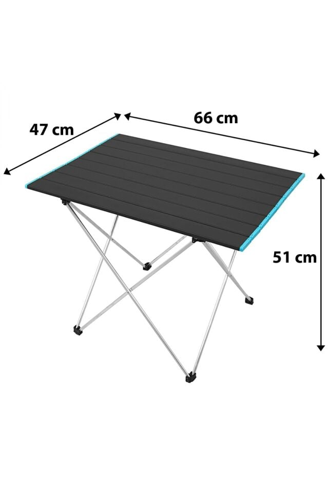 Wilderix Alüminyum Katlanabilir Kamp & Piknik Masası – Siyah, Geniş Model (66 × 47 × 51 cm)