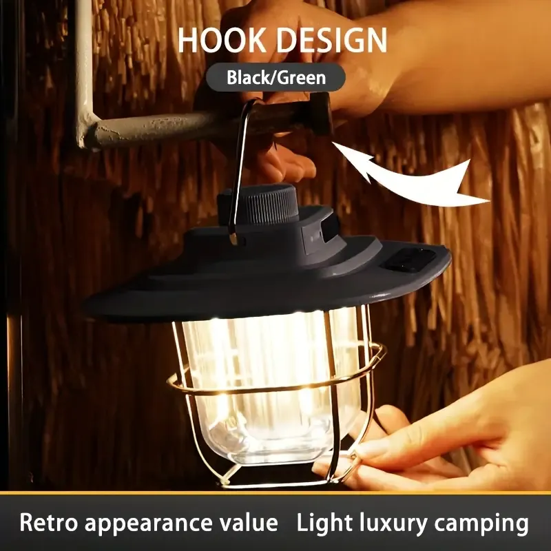 Wilderix Retro Kamp Feneri, 800 Lümen, 5000 mAh Powerbank, USB-C Şarjlı, Ayarlı Işık