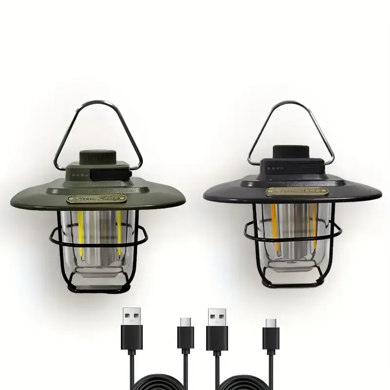 Wilderix Retro Kamp Feneri, 800 Lümen, 5000 mAh Powerbank, USB-C Şarjlı, Ayarlı Işık Yeşil